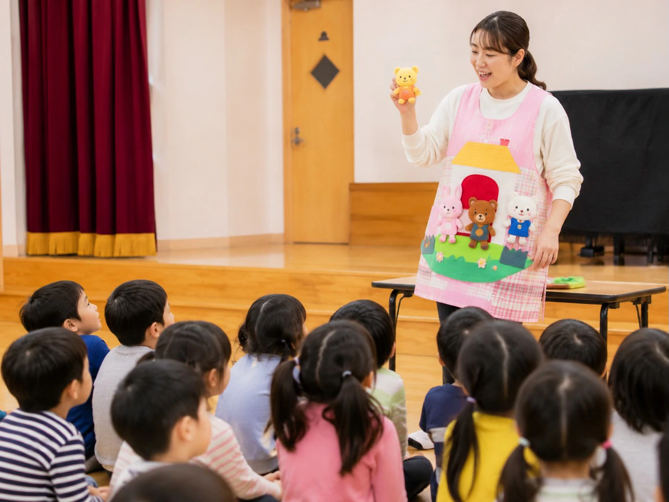 保育園のお楽しみ会でエプロンシアターを演じる様子