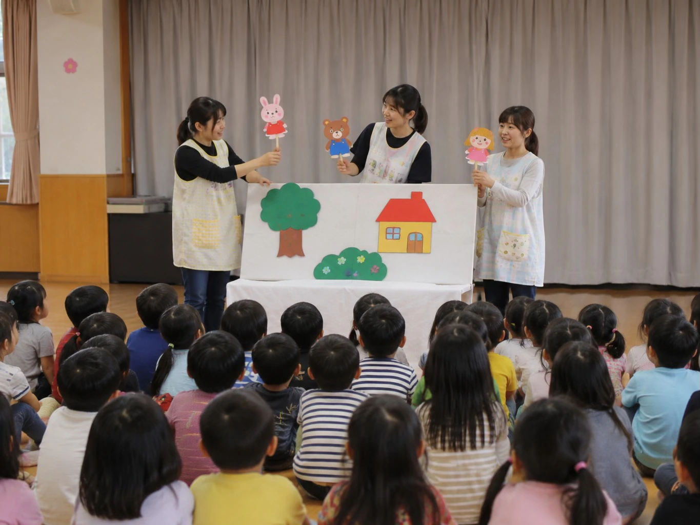 保育園のお楽しみ会でペープサートを演じる様子