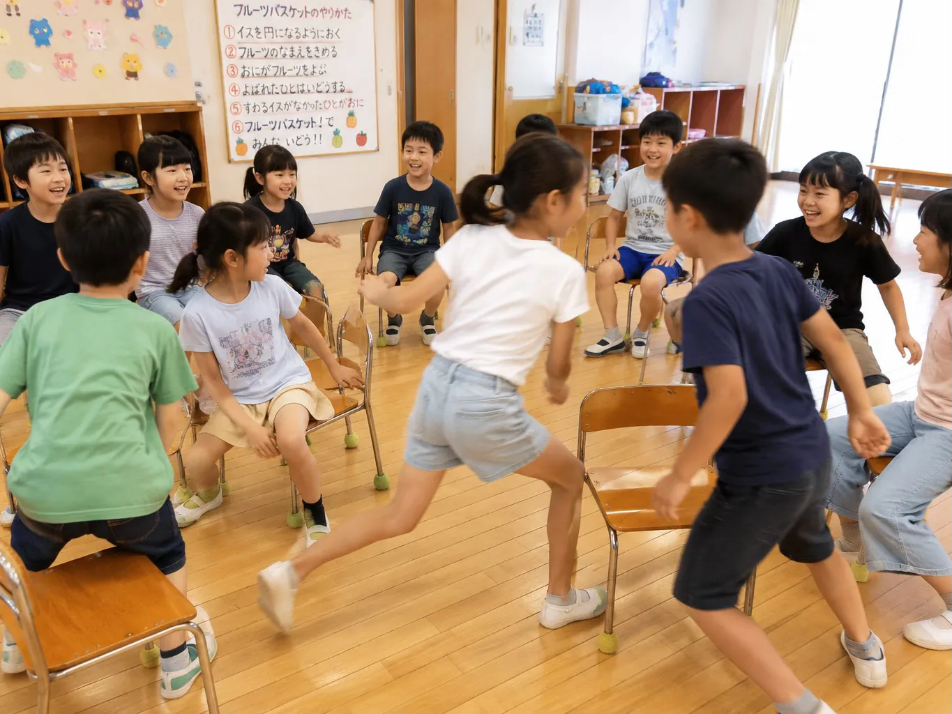 学童でフルーツバスケットを楽しむ子どもたちのイメージ