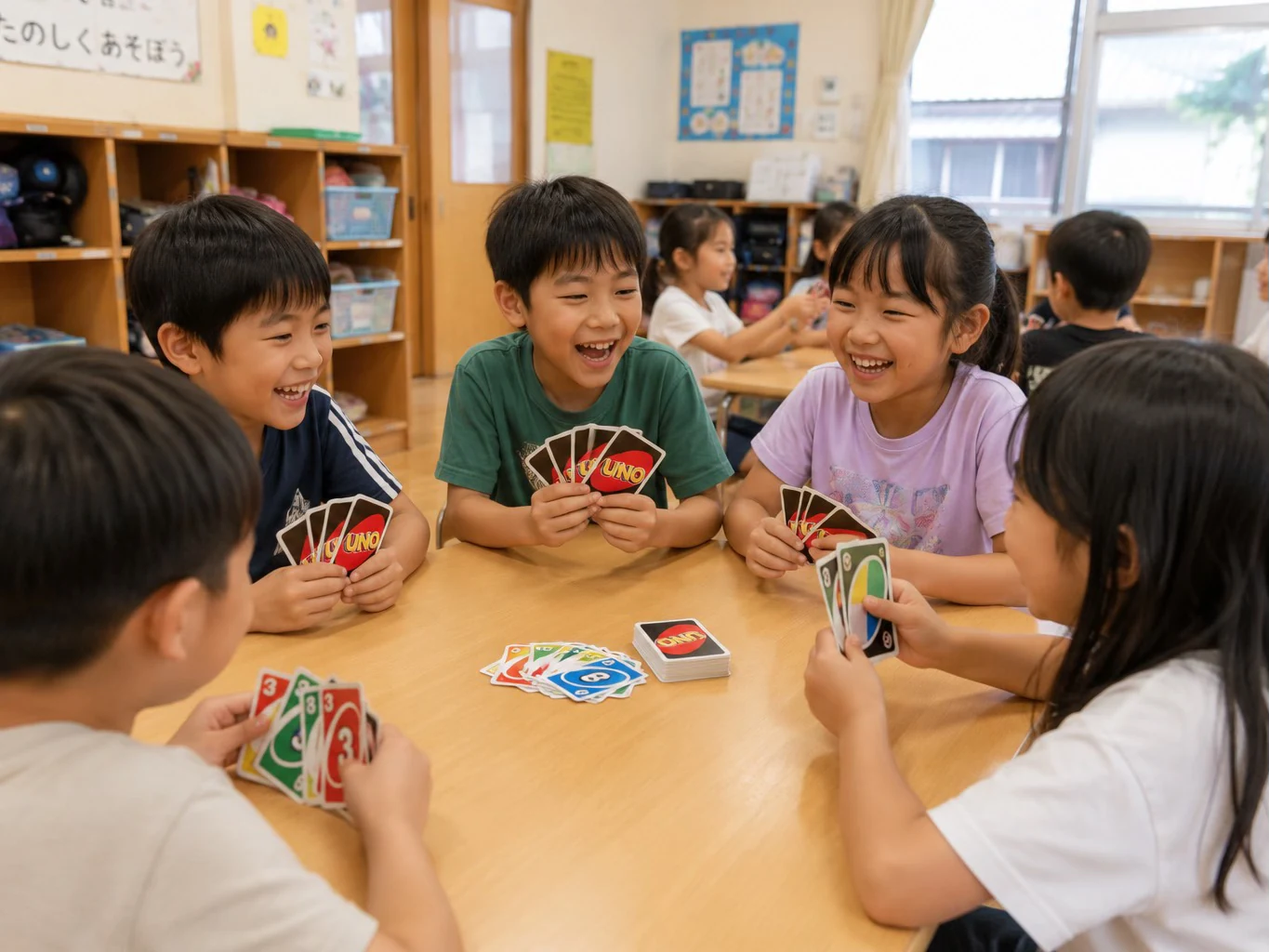 学童でUNOやトランプを楽しむ子どもたちのイメージ