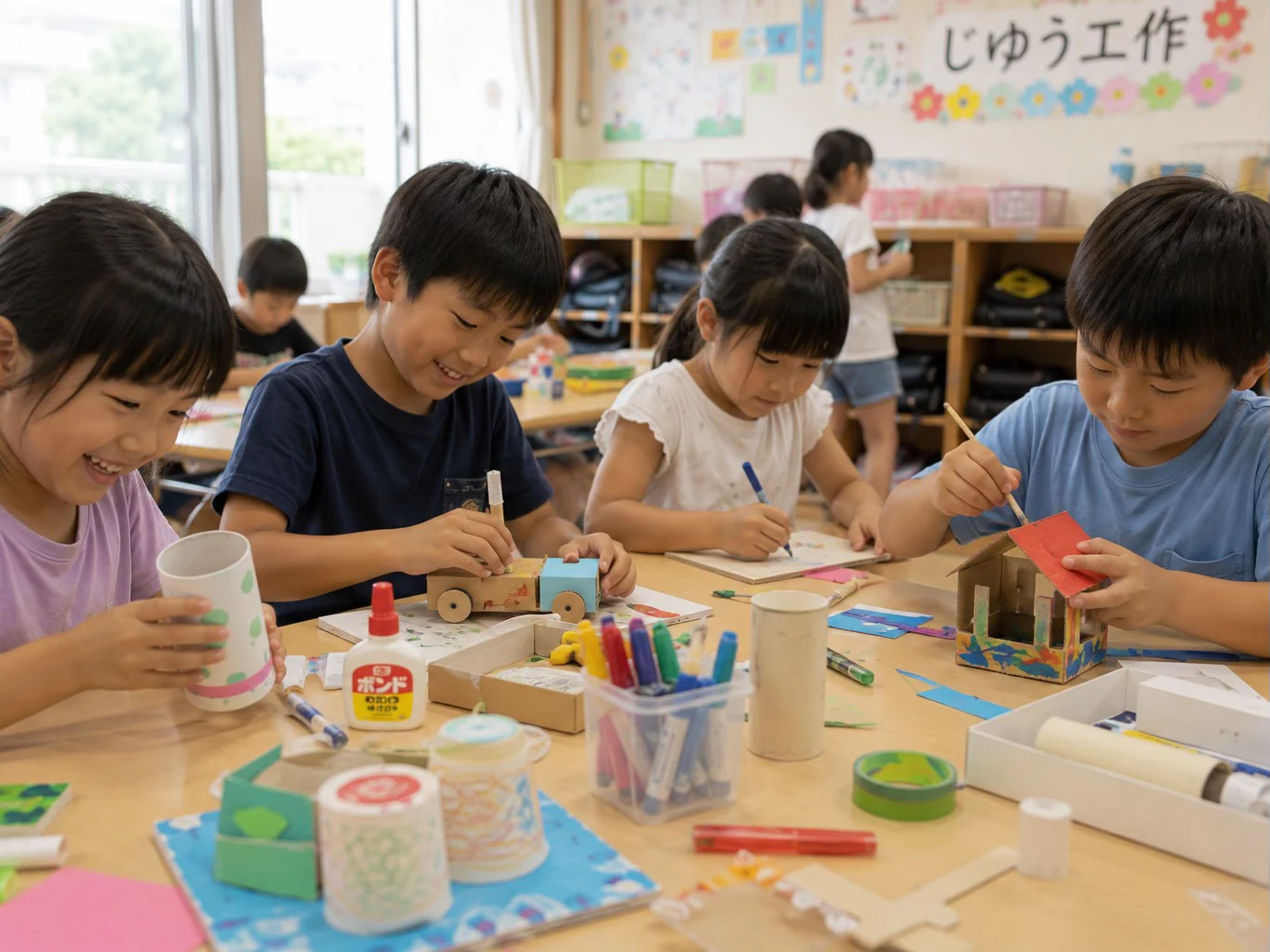 学童で折り紙や自由工作をする子どもたちのイメージ