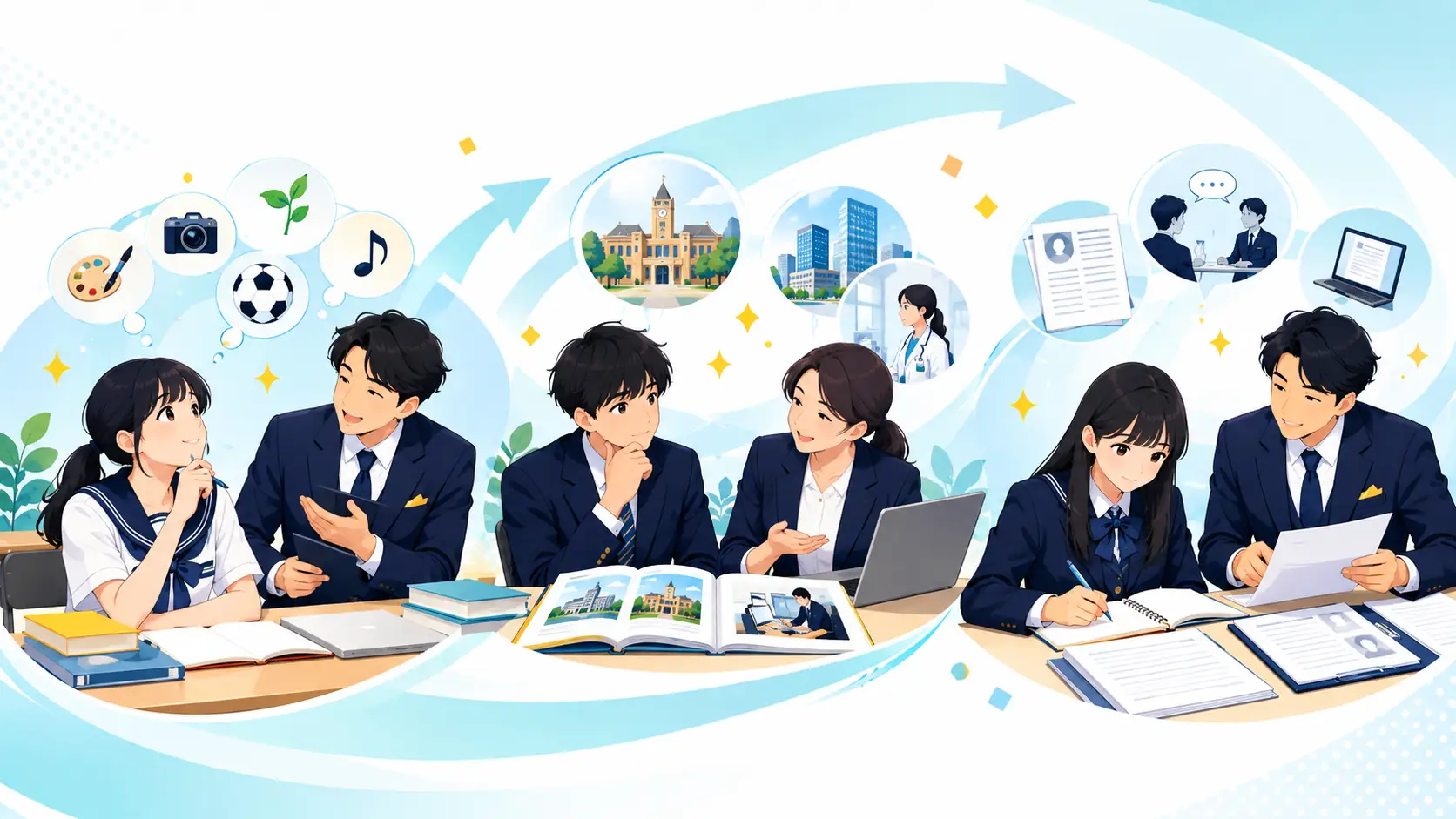 興味を探す段階から進路を比較し準備する段階までを示すイラスト